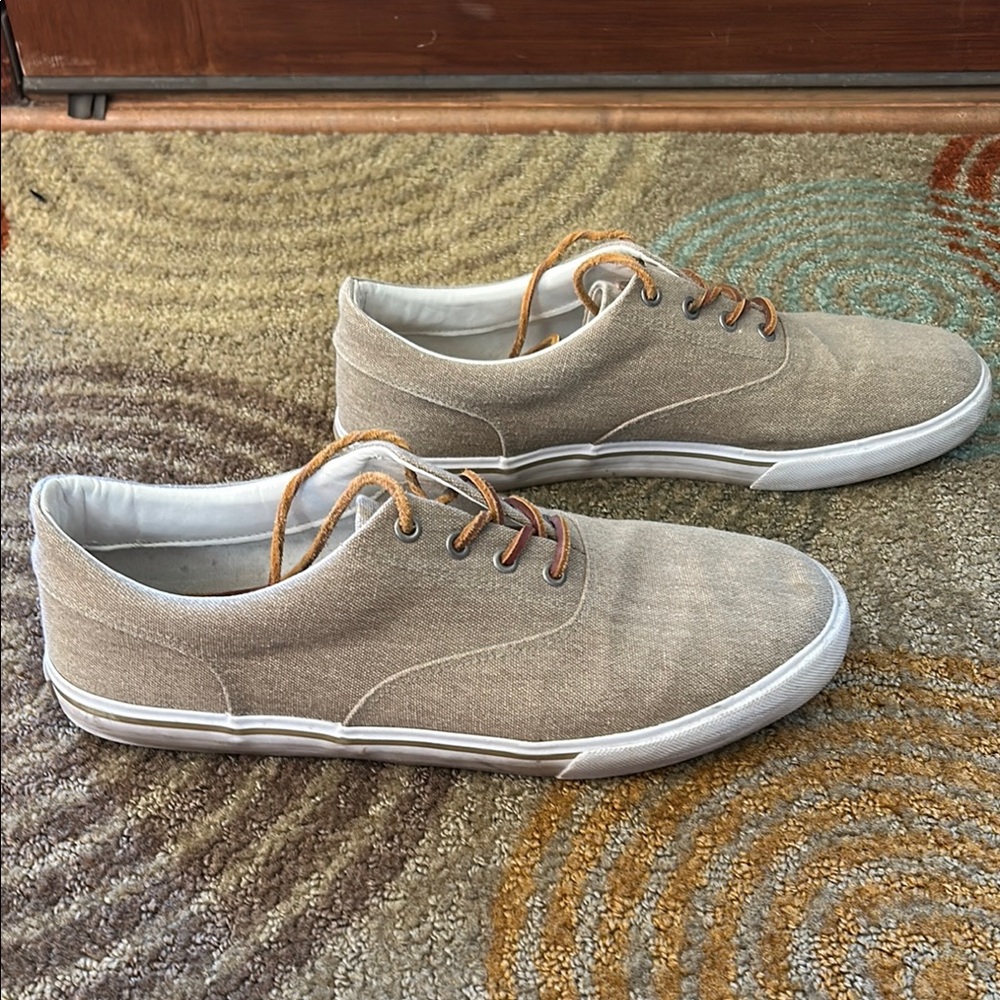 Tan and White Minimalist Sneakers with Canvas Upper
